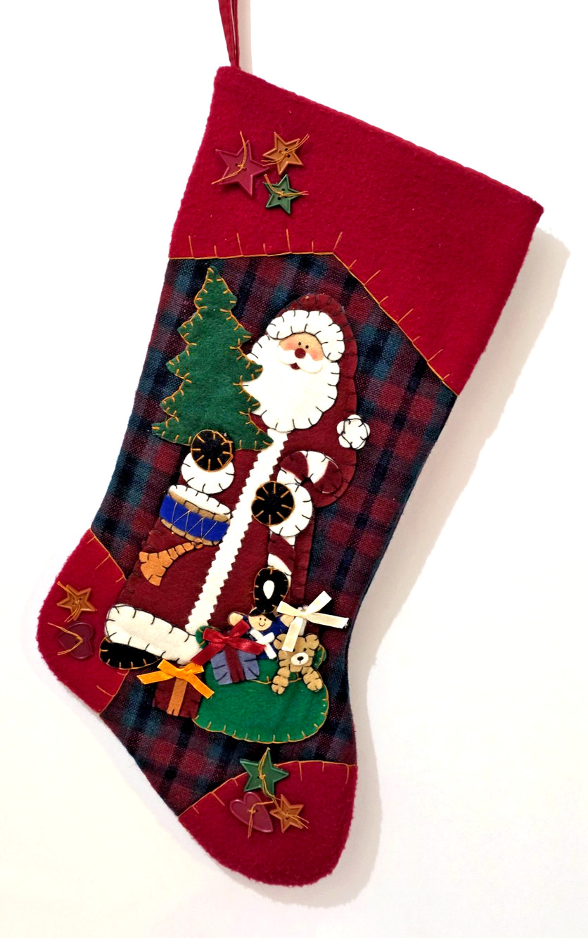 Vintage 2004 Prima Creations Santa Claus Fleece Christmas Stocking 19"